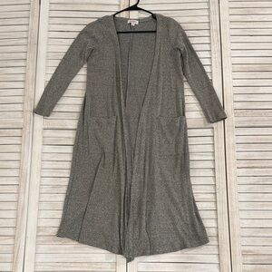 Long Gray Open Front Cardigan